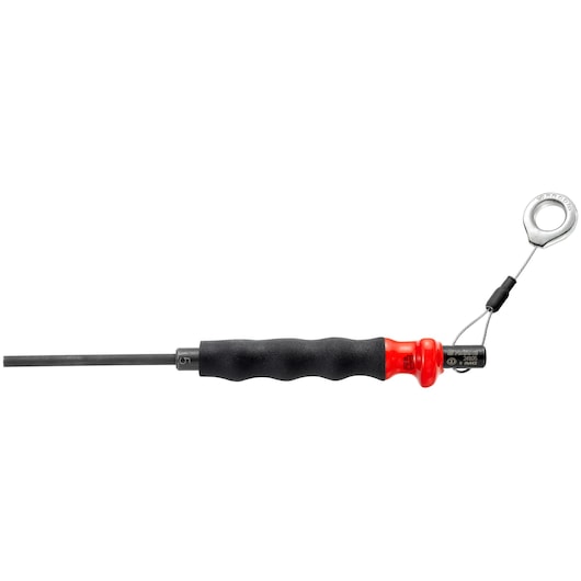 Facom 249G4SLS screw holding screwdriver with black handle, red accent, and metal tether attachment, side view.