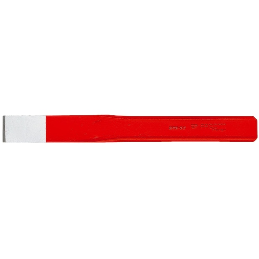 Facom 263_25 flat metal chisel with red handle, side view on white background.
