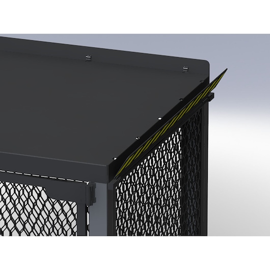 Facom 2702 black mesh storage unit with angled top and yellow safety stripe, front angle.
