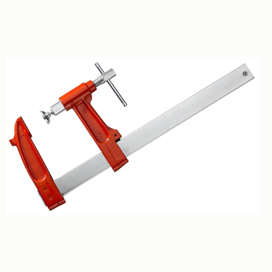 Facom 272_600L bar clamp with red handle and silver bar, product photography, side angle.