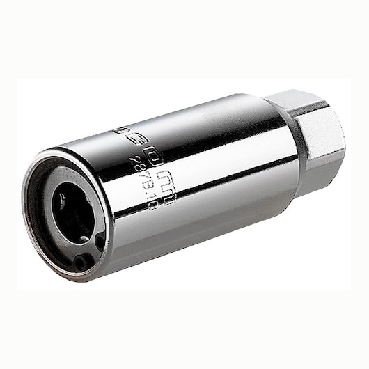 Facom 287B_12 chrome spark plug socket, side angle, with hex end and internal drive.