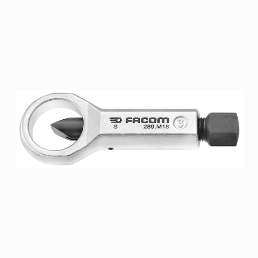 Facom 289_M22 pipe cutter tool in silver and black, side view on white background.