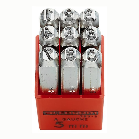 Facom 293A4 number punch set in red case, 5mm size, front angle on white background.