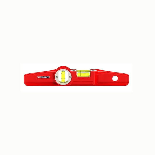 Photo of Facom 307BM_25 red spirit level with dual vials, front angle on white background.