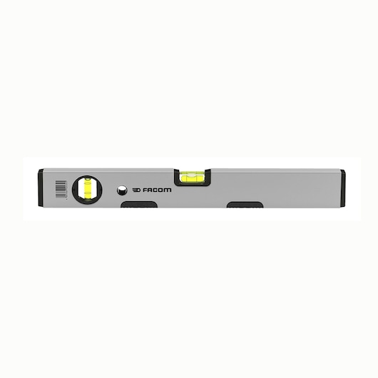 Facom 309BM_60 spirit level with dual vials, silver body, photographed from the front on a white background.