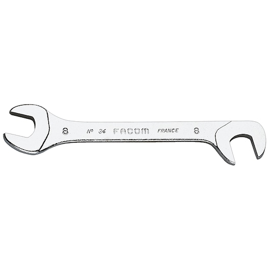 Facom 34_8 open-end chrome wrench, size 8 mm, side angle, on white background.