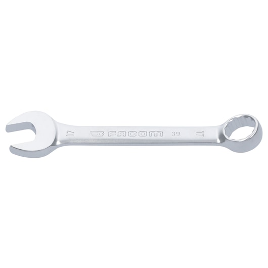 Facom 39_17 combination wrench with open and ring ends, silver finish, photography on white background.