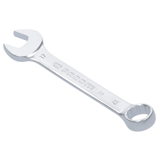 Facom 39_17 combination wrench, silver finish, open and box end, angled on white background, hand tool.