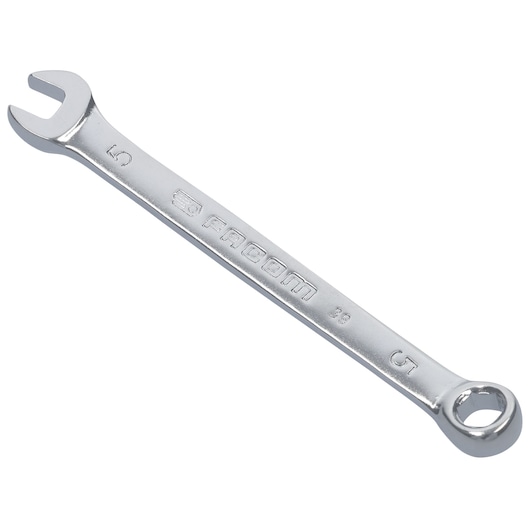 Facom 39_5H combination wrench in silver, angled view, showing open and box ends on white background.