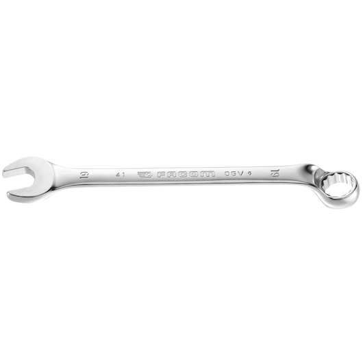 Facom 41_16 combination wrench, chrome finish, open and box end, side view on white background.