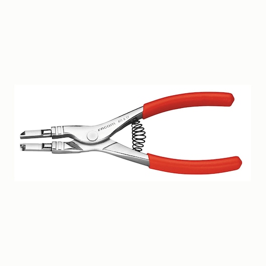 Facom 411A_17 pliers with red handles and spring, side view on white background.