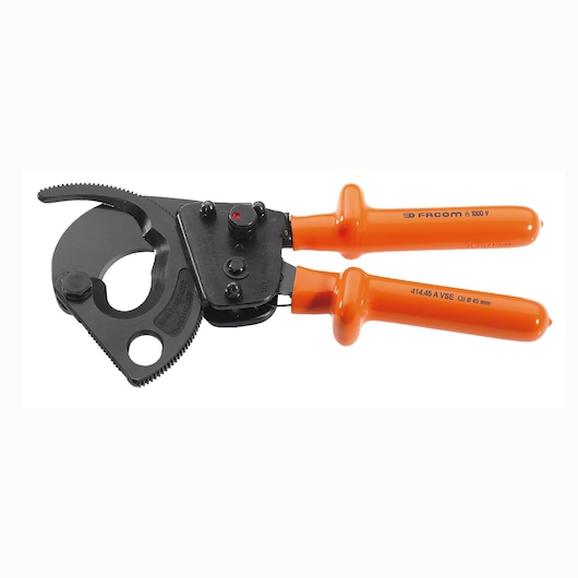 Facom 414_45AVSE cable cutter with orange insulated handles, front angle, white background.