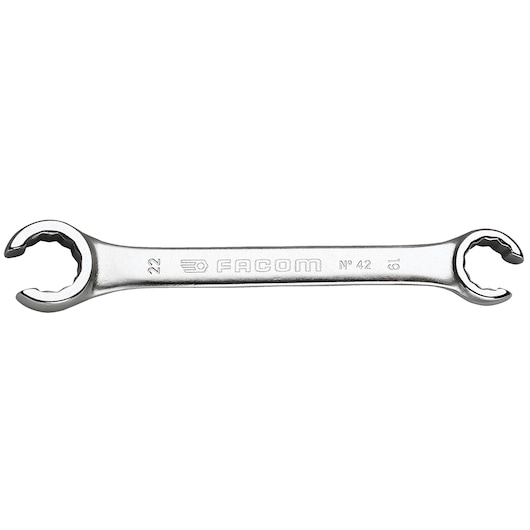 Photo of Facom open-end flare nut wrench 42_17X19, silver finish, product shown flat on white background.