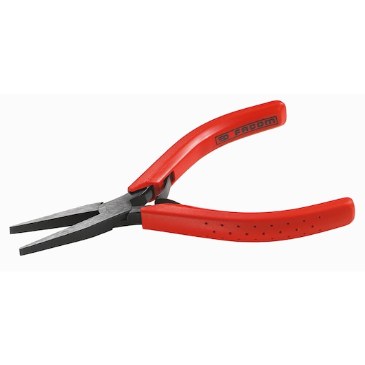 Facom 421 long nose pliers with red handles, side view on white background.