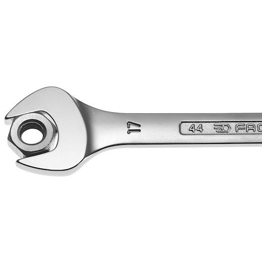 Facom 44_8X9 open-end wrench, silver finish, close-up angled on white background.