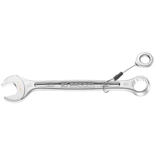 Facom 440.1/2SLS combination wrench with tether, silver finish, photography, side angle.