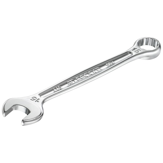 Facom 440_11 chrome combination wrench, angled view, showing open and box ends.