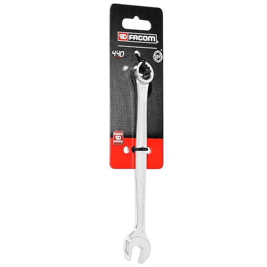 Facom 440_12PB combination wrench in silver, size 12 mm, front view on white background with product packaging.