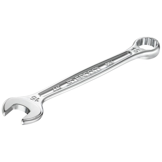 Facom 440_33 combination wrench, silver, open and box end, right angle view, photography product.