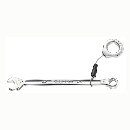 Photo of Facom 440_6SLS combination wrench with safety cable, silver, side view, tool category.