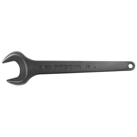 Facom 45_75 open-end wrench, matte black finish, tool category, side view on white background.