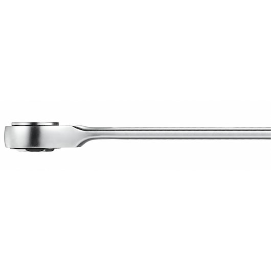Facom 464_M14x19 double box-end ratcheting wrench, silver metal, side view on white background.