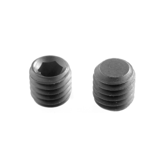 Facom 46701AJ2 set of two black hex socket grub screws, close-up on white background, fastener category.