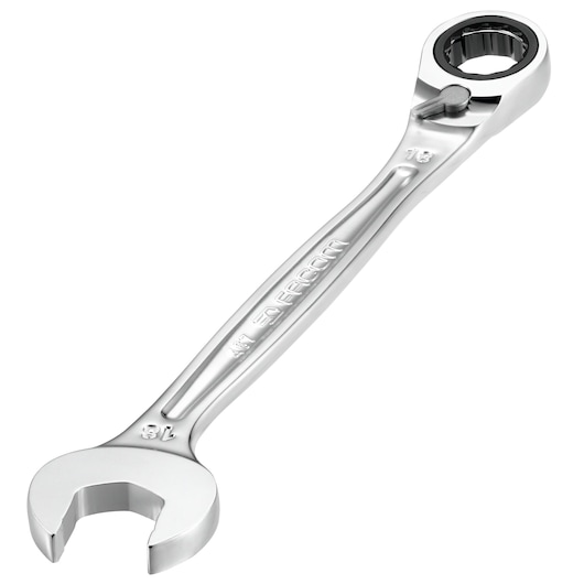 Facom 467B_12 chrome ratcheting combination wrench, angled view on white background.