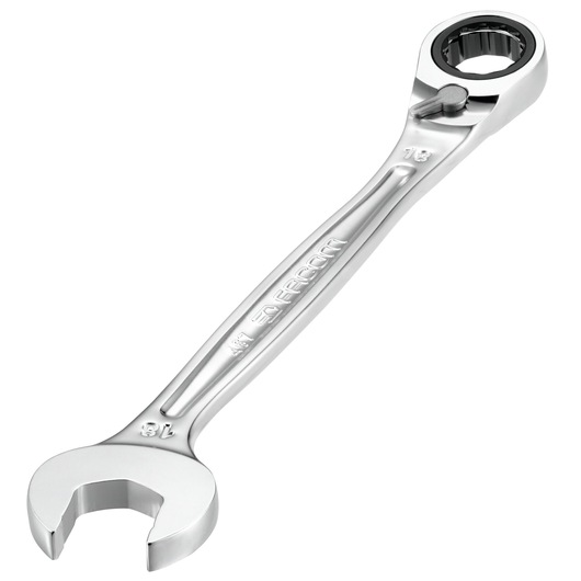 Facom 467B_34 combination ratcheting wrench, silver finish, angled view on white background.