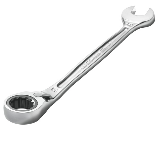 Photo of Facom 467B_34 combination ratcheting wrench, silver finish, angled view on white background.