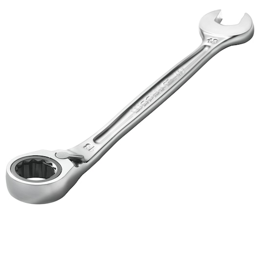 Facom 467B41 ratcheting combination wrench, silver finish, angled view, hand tool photography