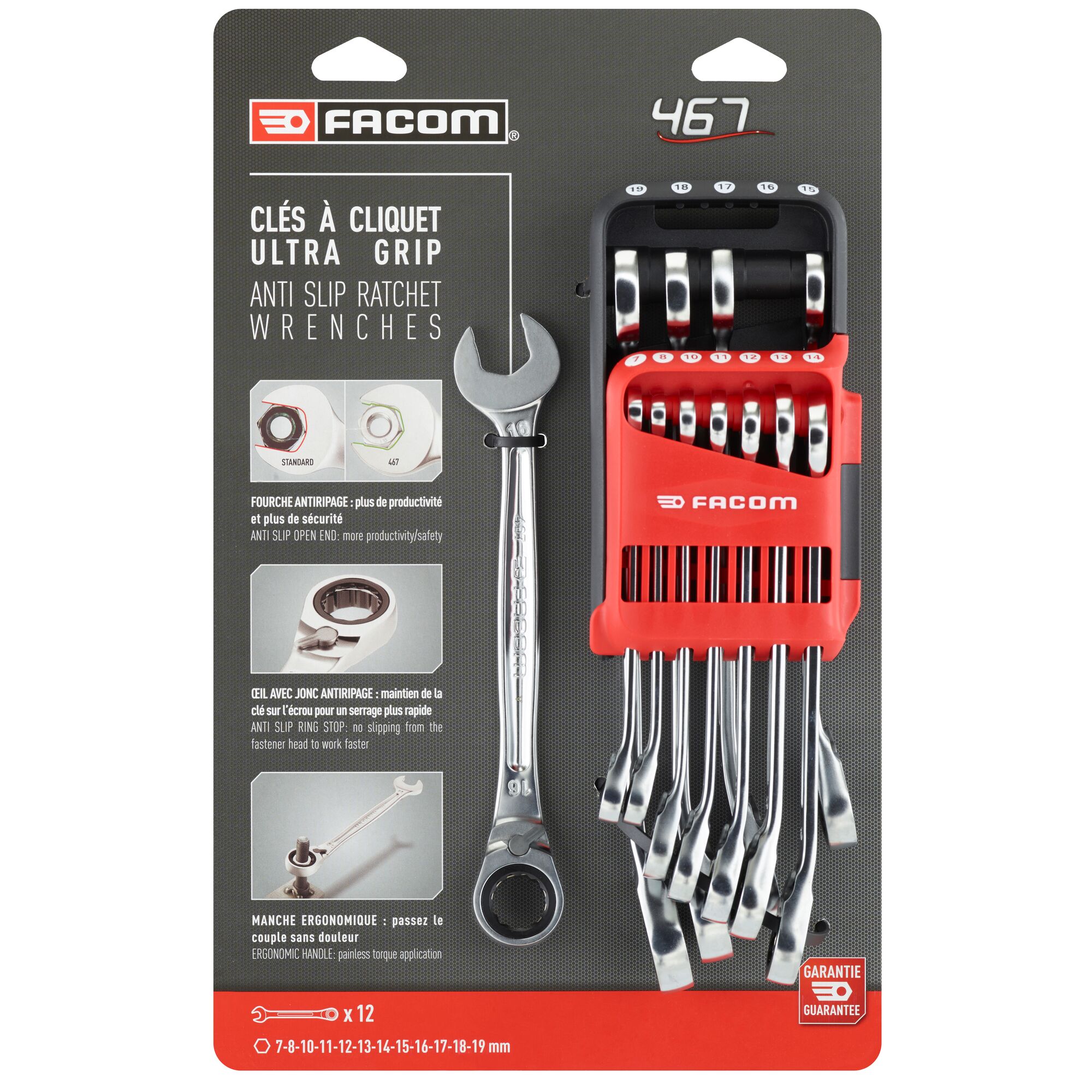 7 - 19mm Reversible Ratchet Wrench Set With Holder (12 Pc