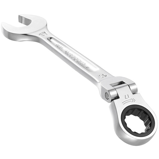 Facom 467BF_12 ratcheting combination wrench with swivel head in silver, shown angled on white background.
