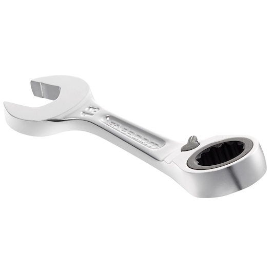 Facom 467BS14 combination ratcheting wrench, silver finish, angled, on white background.