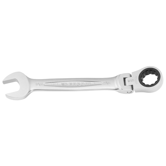 Facom 467F.9/16 ratcheting combination wrench, silver finish, side angle on white background.