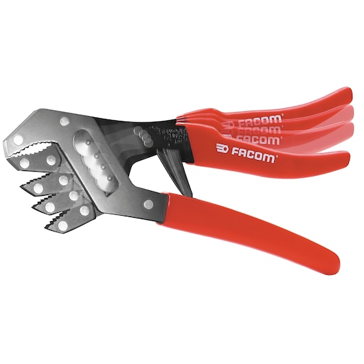Facom 48517 adjustable multi-position pliers with red handles, side view on white background.