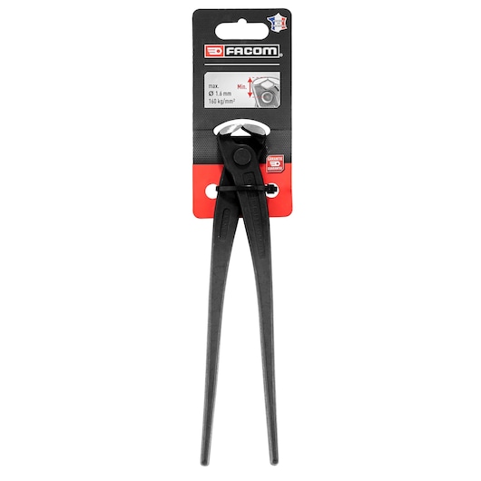 Facom 495A_22ELPB end cutting nippers in black, packaged, front angle, on white background.