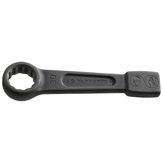 Facom 51B27 box end wrench, black metal, size 30, side view on white background.