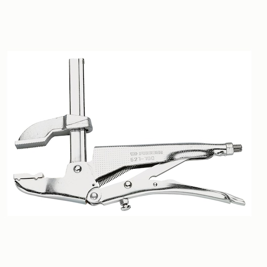 Facom 521.150 locking clamp pliers, silver steel tool, side view on white background.