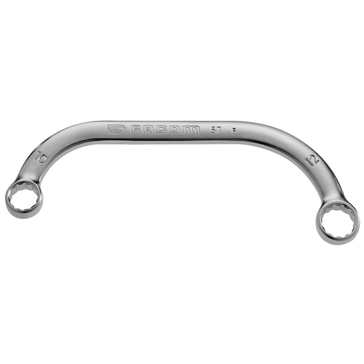 Facom 57_10X12 offset double box end wrench, chrome finish, 10 mm and 12 mm, top angle view.