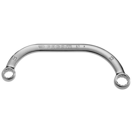 Facom curved box end wrench, silver finish, sizes 11 and 13, SKU 57_11X13, product photo, front angle.