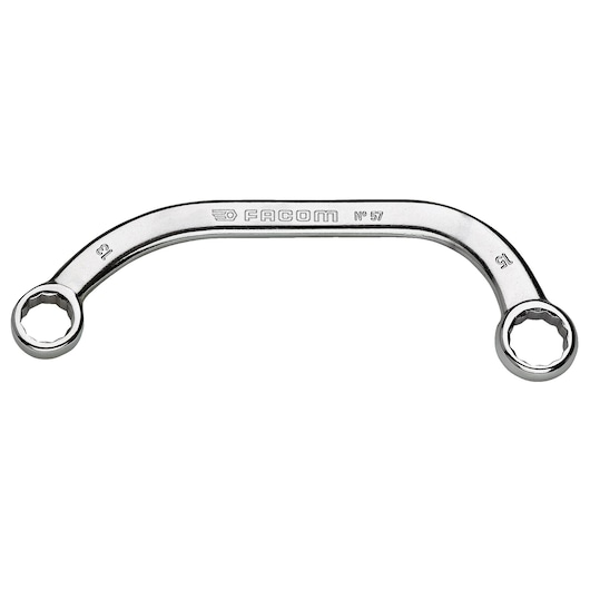 Facom 57_13X15 offset box end wrench, chrome finish, 13mm and 15mm sizes, top view on white background.