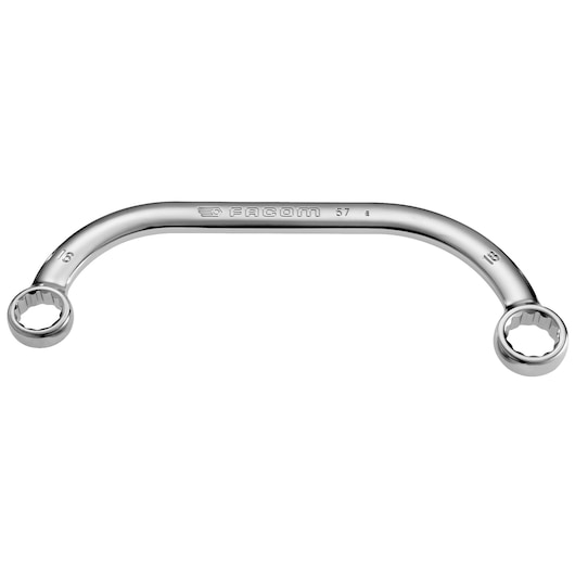 Photo of Facom 57_16X18 offset double box-end wrench, chrome finish, top view on white background.