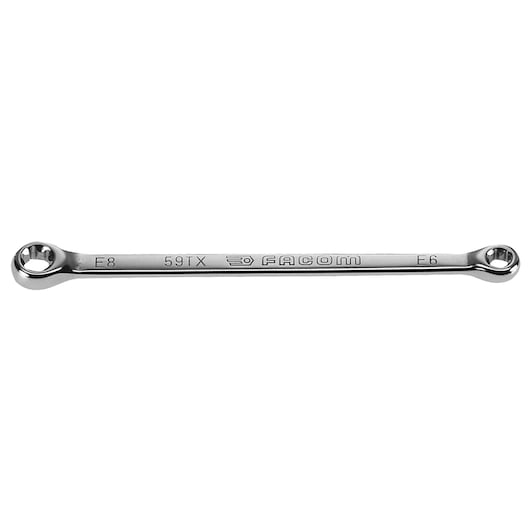 Facom 59TX_6X8 double-ended chrome box wrench, product photography on white background.