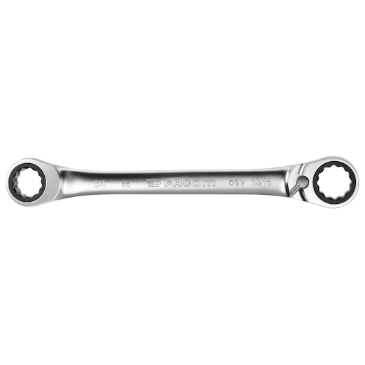 Facom box-end wrench SKU 65_3_4X13_16, chrome finish, photography, side angle on white background.