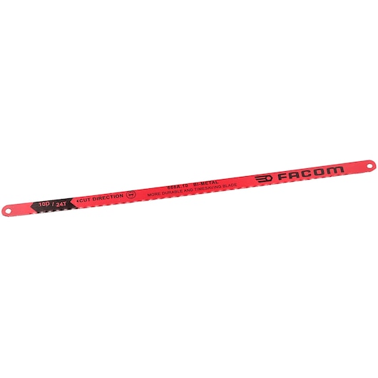 Facom 668A12 bi-metal hacksaw blade, red with black text and markings, flat side angle on white background.