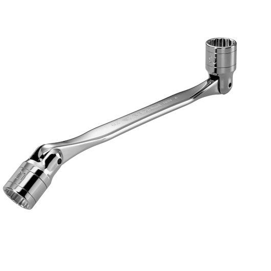 Facom 66A_8X9 chrome finish double box-end wrench with offset ends, angled view, white background.