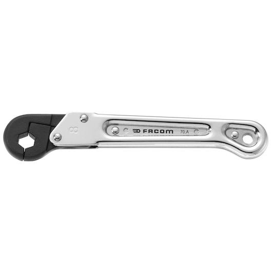 Facom 70A_8 adjustable jaw wrench, silver and black finish, side view on white background.