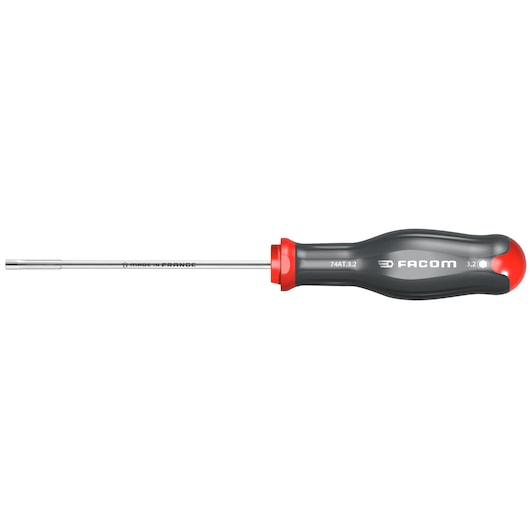 Facom 74AT_14 nut driver with black and red handle, side view on white background.