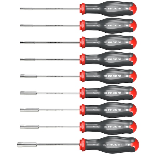 Forged socket wrenches with metric screwdriver handle, 9 pieces